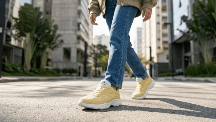 esqueca-o-tenis-branco-liso:-nova-tendencia-promete-dominar-os-looks-com-jeans-e-jaquetas